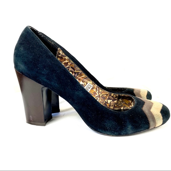 Missoni x Target Suede Round Toe Pumps Block Heels - Picture 2 of 10